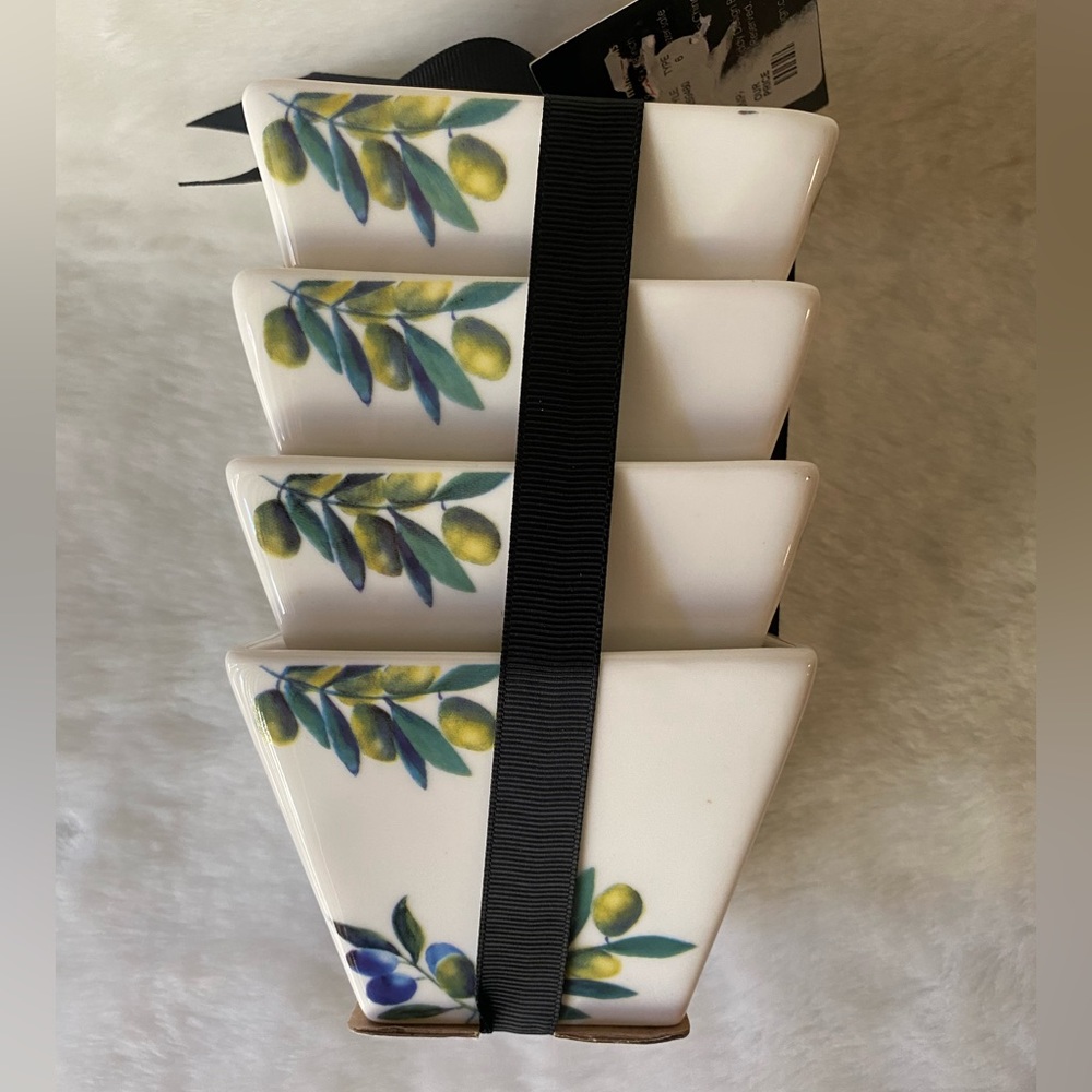 Ciroa Set Of 4 Porcelain Mini Square Bowls Olive Branch Print Serving Bowls
